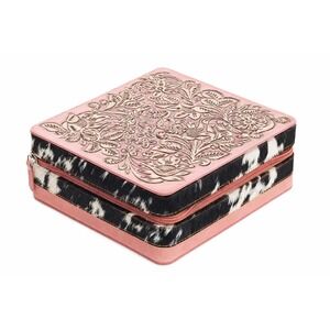 Myra Bag Hair-On Hide Pink Tooled Leather Western Southwestern Jewelry Box